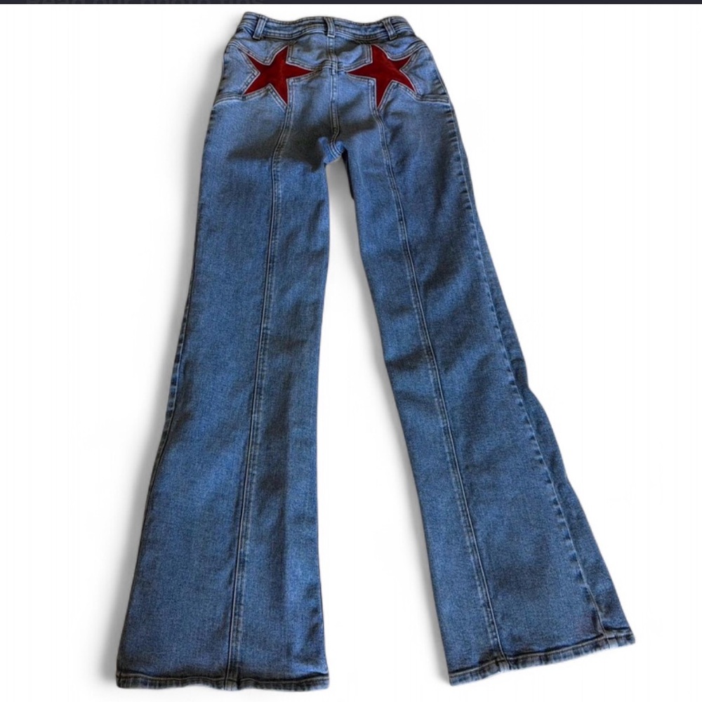 Free People Firecracker Flare Jeans with Red Star